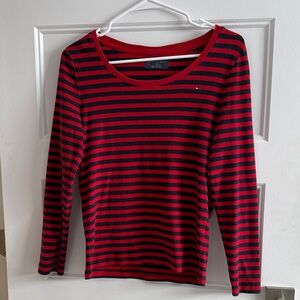 Red and Navy blue Striped Long Sleeve Top
